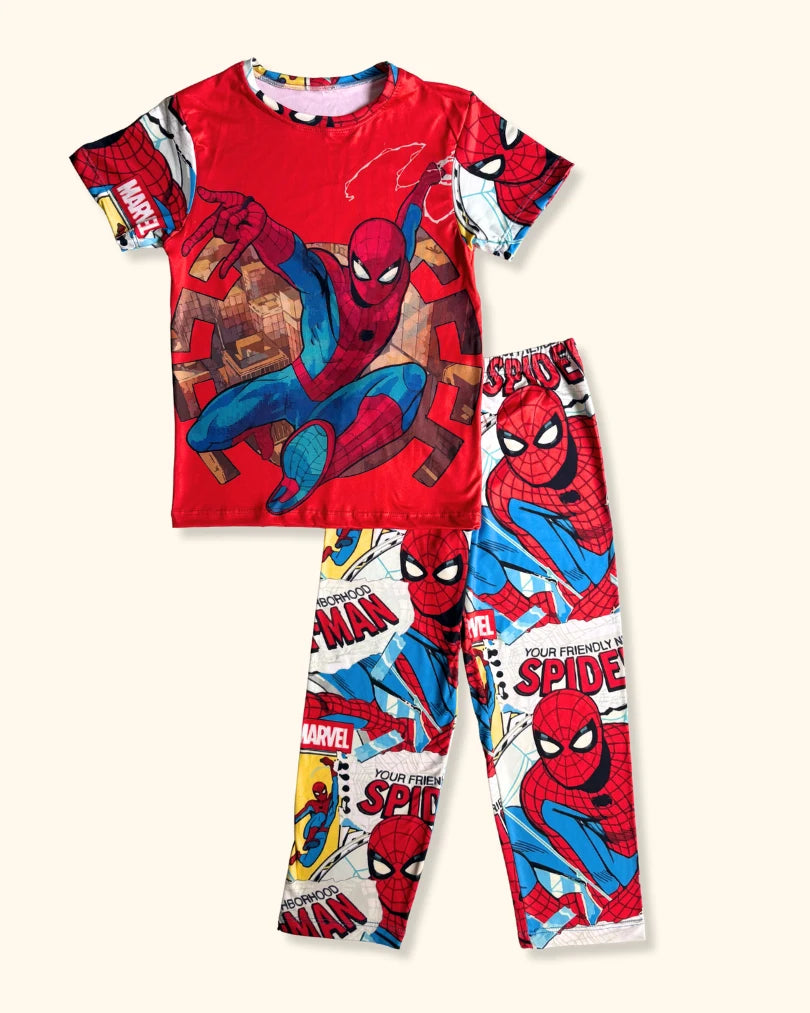 🕷️ Pijama de Spiderman Cómic - Conjunto de 2 piezas en tela piel de durazno
