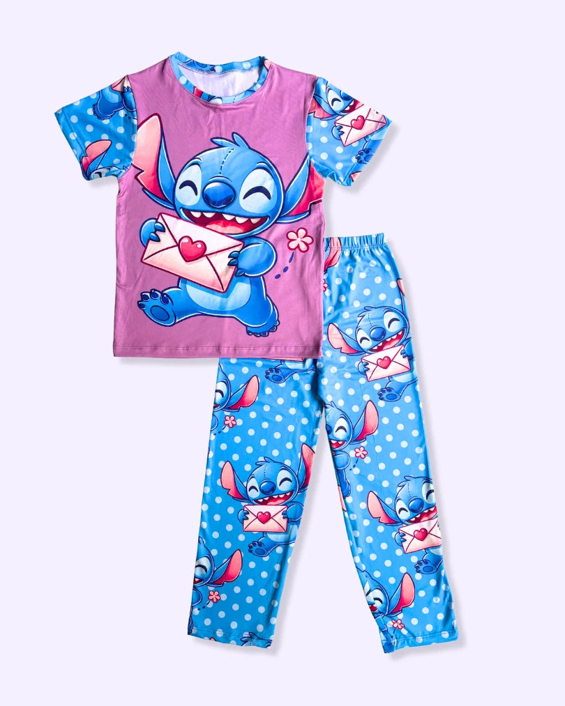 Pijama de Stitch para niñas – Camiseta y pantalon en tela piel de durazno