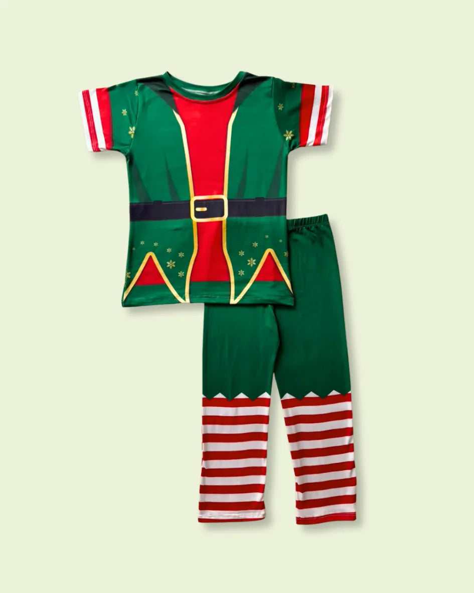 Pijama de Duende de Navidad - Manga Corta y Pantalón