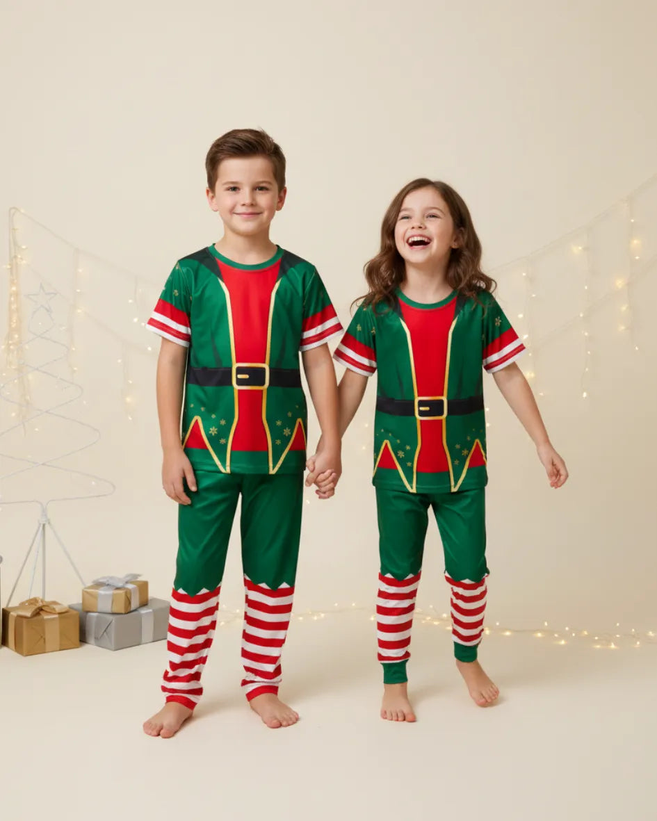 Pijama de Duende de Navidad - Manga Corta y Pantalón