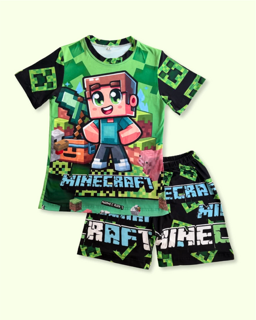 Pijama infantil de Minecraft para niño con camiseta de manga corta y pantaloneta.