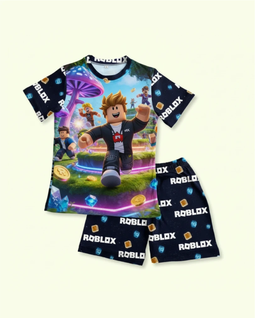 Pijama infantil de Roblox para niño con camiseta de manga corta y pantaloneta.