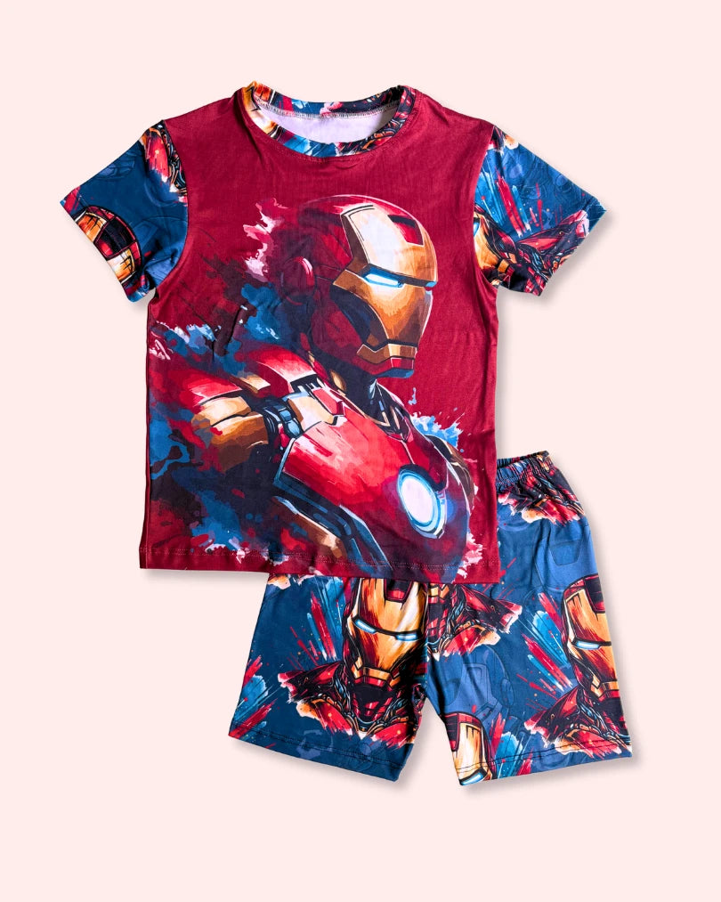 Pijama de Iron Man para niños | Conjunto de 2 piezas en tela piel de durazno
