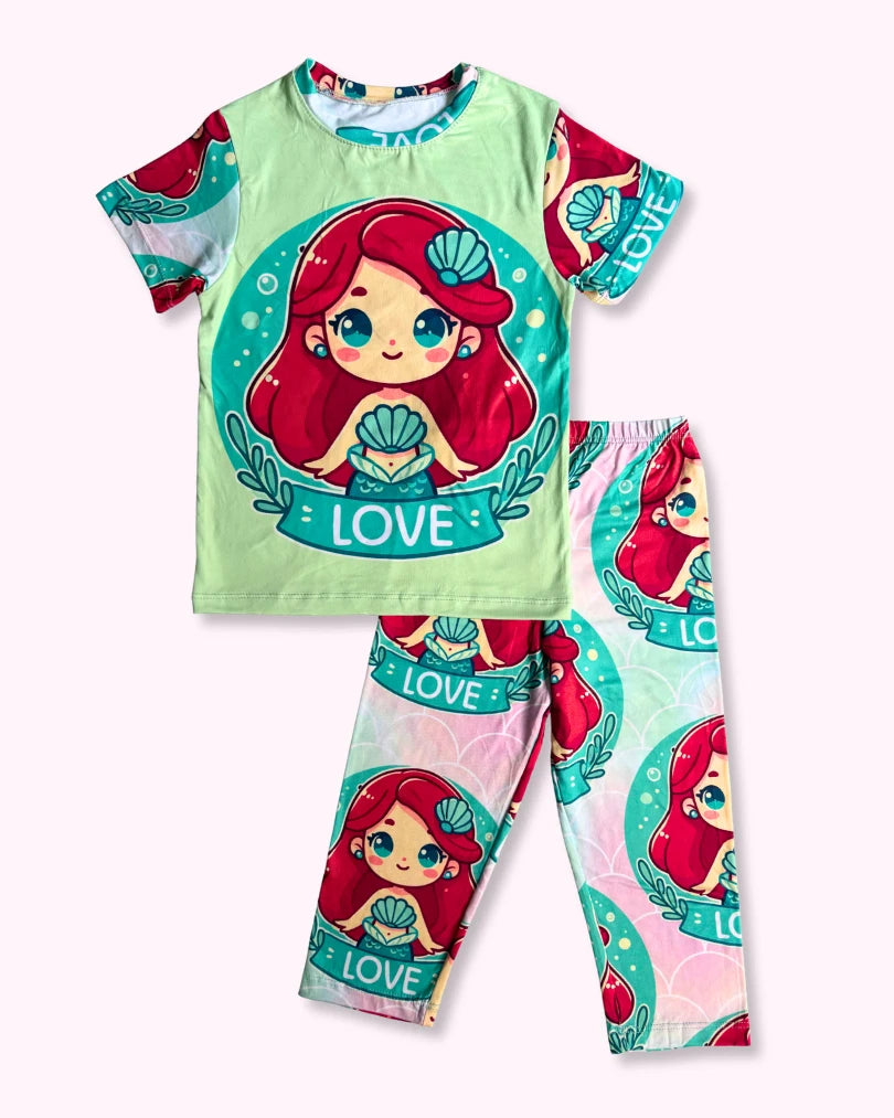 Pijama de La Sirenita para niñas - Conjunto de 2 piezas en tela piel de durazno